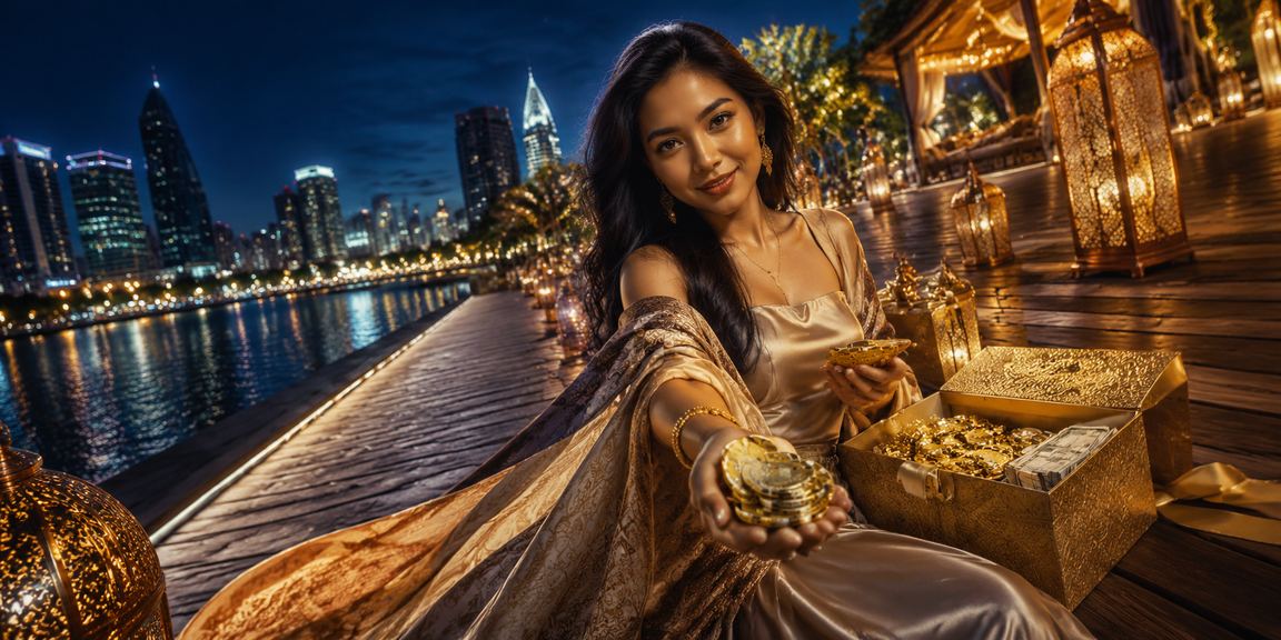 Model Vietnam elegan memperlihatkan bonus VIP dengan senyum percaya diri