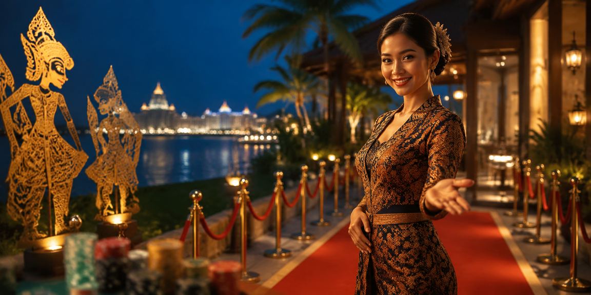 Model Vietnam sedang bermain kartu di meja kasino dengan ekspresi tenang