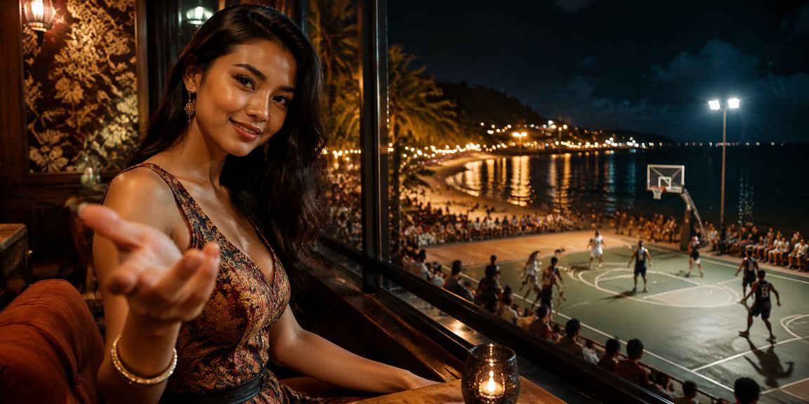 Suasana nonton pertandingan bola basket sambil minum kopi dan mengakses platform taruhan